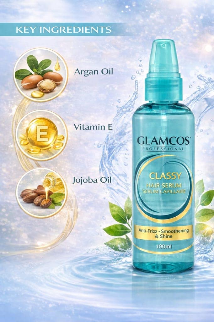 Glamcos Professional Classy Hair Serum | Anti-Frizz, Smoothening & Shine | Soft, Silky & Glossy Hair view 3