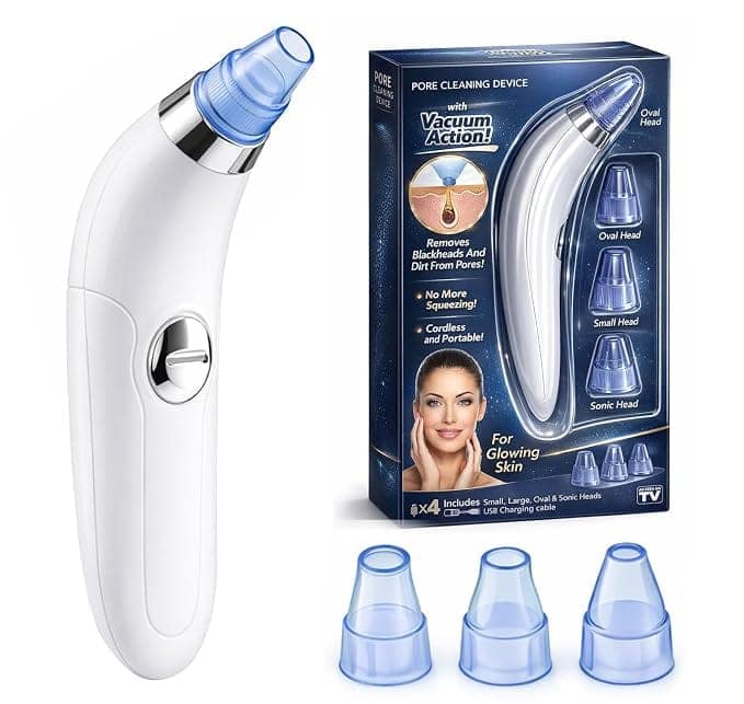Blackhead Remover Vacuum Pore Cleaner, 4-in-1 Facial Pore Cleaning Device with Interchangeable Suction Heads, Deep Pore Cleaner for Nose & Face, Portable At-Home Skincare Tool