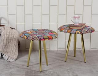ShadowKart Ottoman Stool for Bedroom | Metal Pouffes for Sitting Ottoman | Foot Rest Wooden Ottoman Foot stools | Stool for Balcony | Make up Dressing Side Table, Metal Coffee Table 18x18x16 Inch