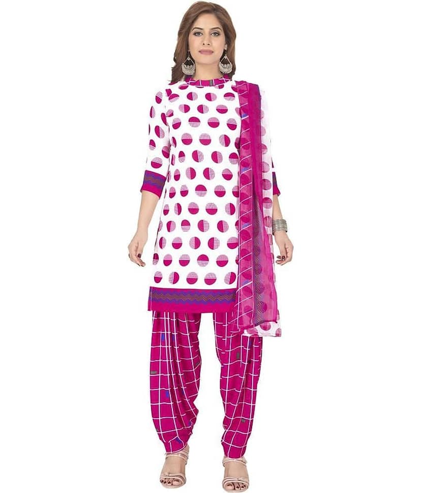 Jevi Prints White Crepe Unstitched Dress Material