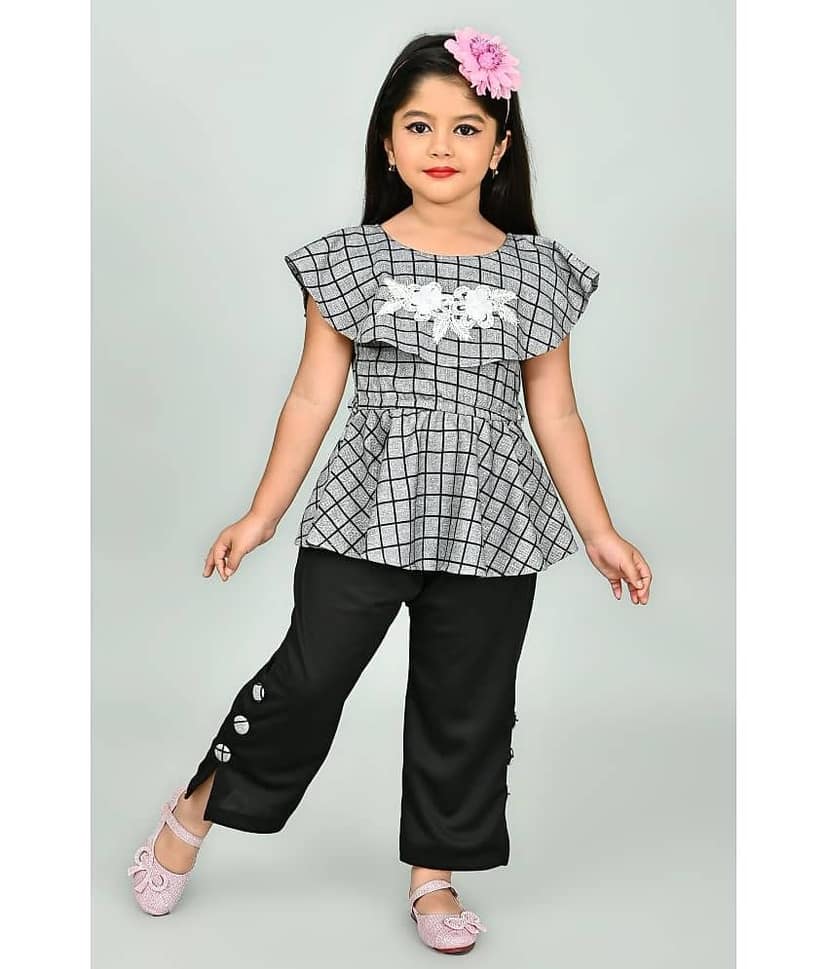 JCT DRESSES Pack of 1 Girls Crepe Tunic With Pants ( Grey )