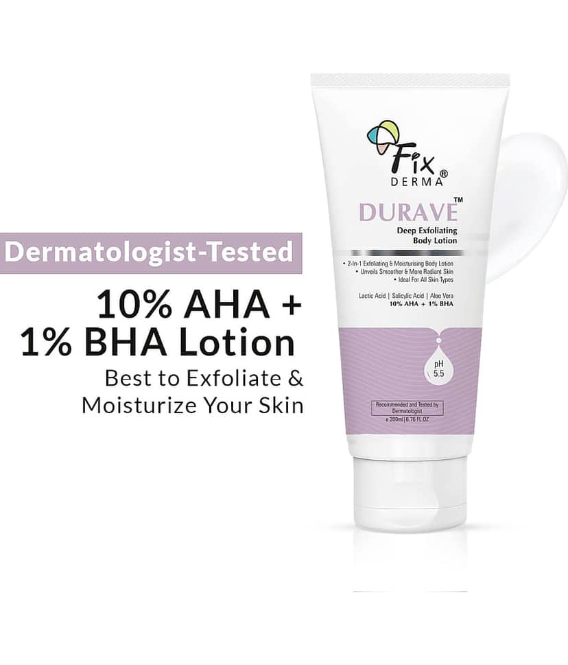 Fixderma Durave 10% AHA + 1% BHA Deep Exfoliating Body Lotion with Lactic & 1% Salicylic Acid | Body Exfoliator | Body Lotion for Women & Men | Moisturizer for Body for All Skin Types - 200 ml