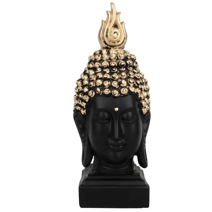 Craftlayout Resin Buddha Head Statue, Black 9 Inch