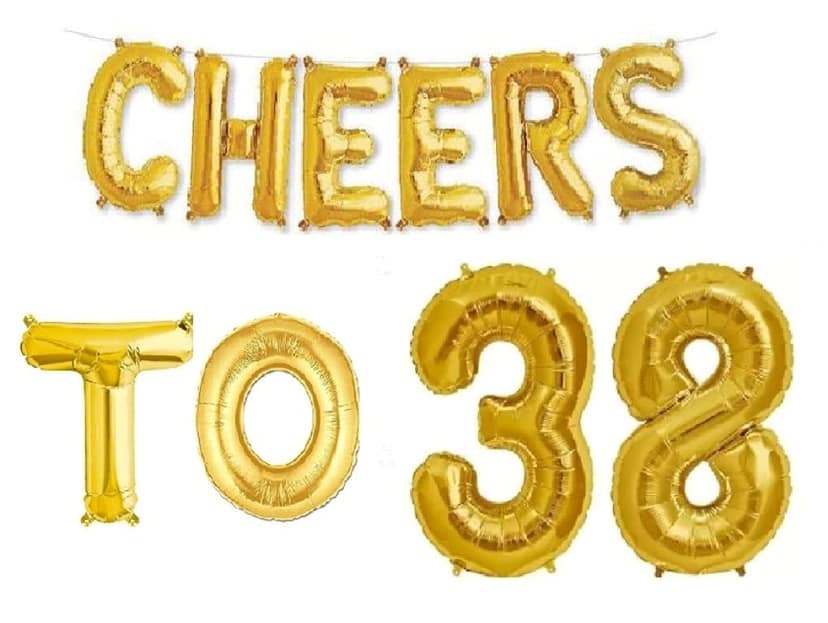 Partyzon Gold Cheers to Birthday Foil Balloon Combo Party Decoration for Anniversary Celebration 16 Inches