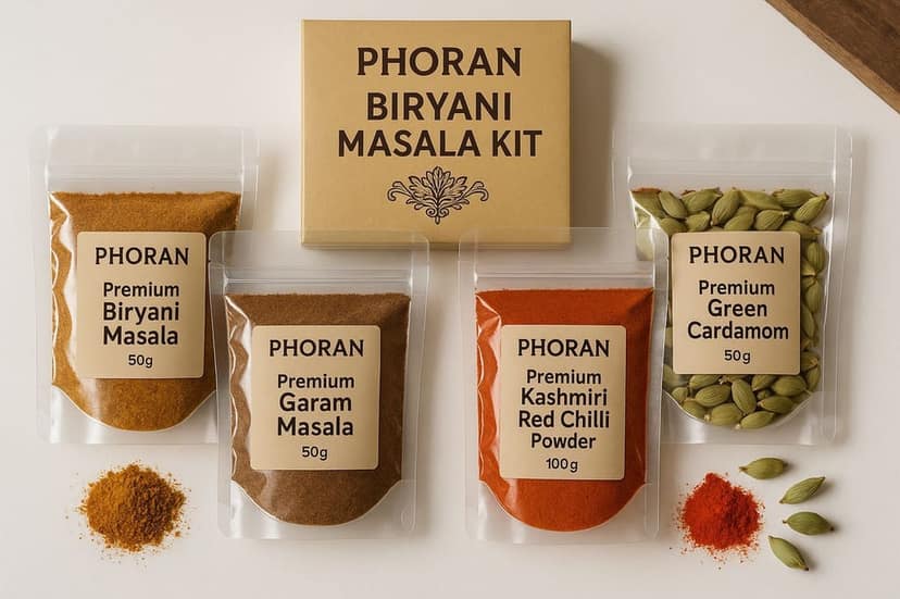 250 gm Buy Biryani Spice Kit - Complete Bundle of joy | 100 gm Biryani Masala l 50 Garam Masala l 50 gm Kashmiri Chillie Powder l 50 gm Tikhalal Chillie powder l Phoran Complete Spice Bundle for Perfect Restaurant-Style Biryani