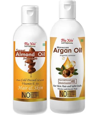 The Nile Sweet Almond 100 ML + Moroccan Argan 200 ML Hair Oils 300 mL Pack of 2