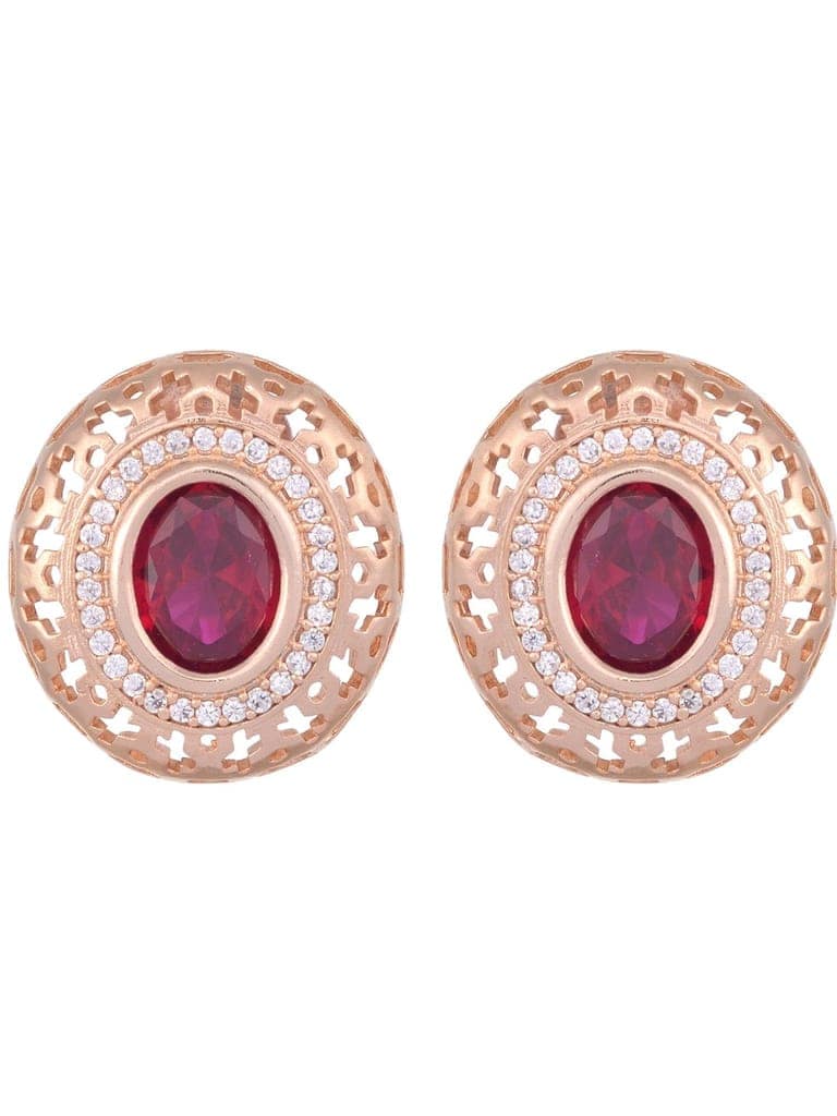 Royal Ruby Studs Rose gold plated AD handcrafted tops Red small earrings view 4