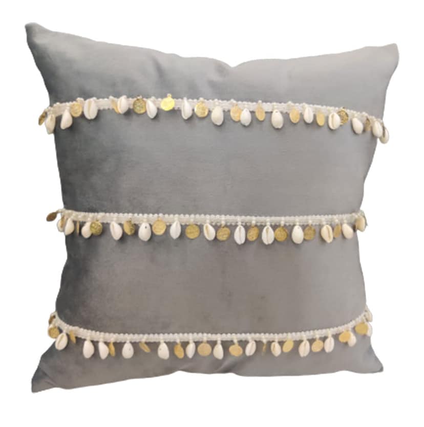 GOODVIBES 16X16 Inches Grey Velvet Shellwork Square Cushion Cover with Lace for Décor Sofa Couch Living Room Bedroom Farm House Indoor Outdoor | 40cm * 40 cm I Set of 2| view 2
