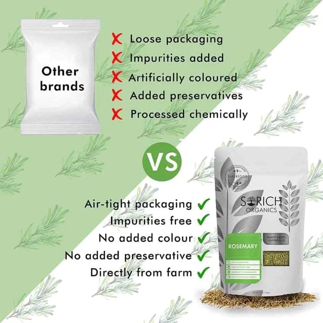 Sorich Organics Rosemary Leaves 100 Gram for Hair Growth and Seasoning Food and Herbal Rosemary Tea | Packed Clean, No Dust| High in Antioxidants | Improve Memory | Protect Vision | Lower Blood Sugar view 6