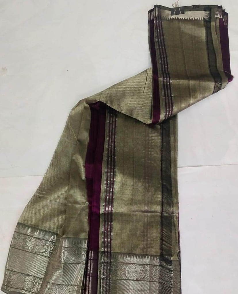 Grape Wine Silk Saree With Silver Zari Border view 2