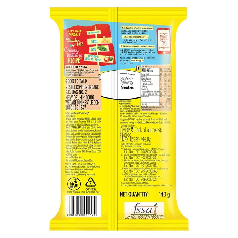 Maggi 2-Minute Instant Noodles, Masala Noodles With Goodness Of Iron, 140G Pouch view 2