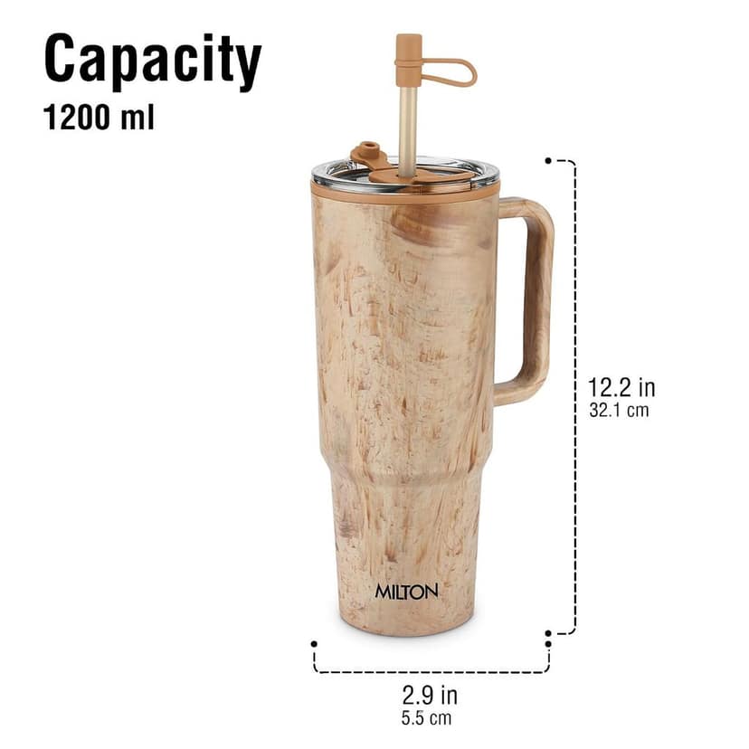 MILTON Puris 1200 Plastic Water Tumbler | 2-in1 Lid Sip or Gulp | Crystal Clear BPA Free-Food Grade | Sturdy Handle | Large Travel Mug for Gym, Office & Outdoor Use, 1200 ml view 2