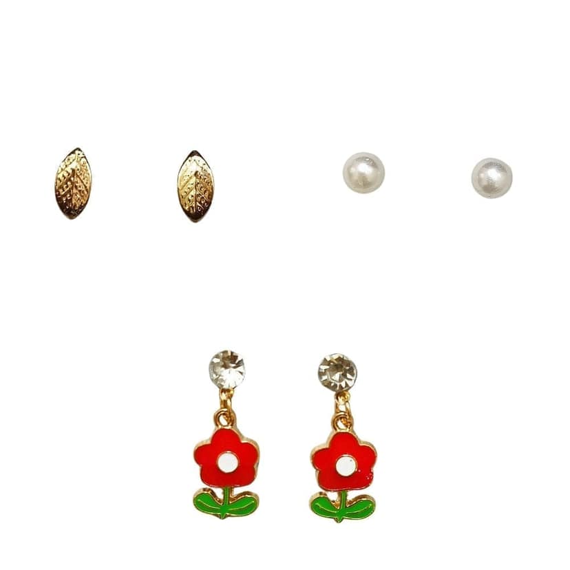 Jewelryklub Gold Plated Jewelry Set Combo Of 1 Pendant Chain Necklace + 3 Pairs Stud Earrings For Women and Girls (Design B) view 2