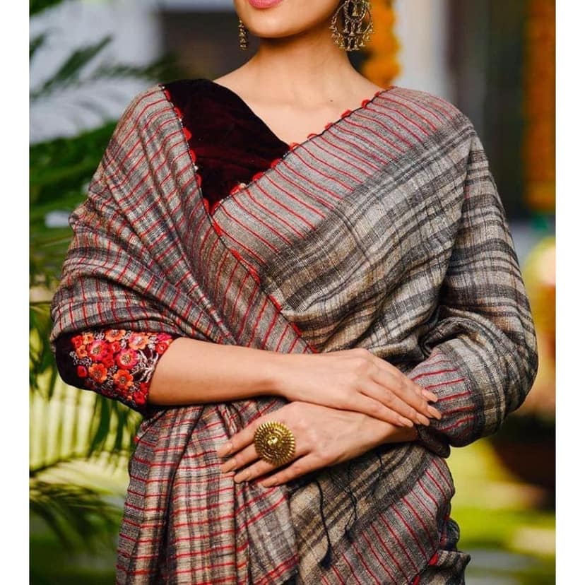 Pure Ghicha Tussar Silk Brown Saree with Running Blouse SilkMark Certified-5991 view 2