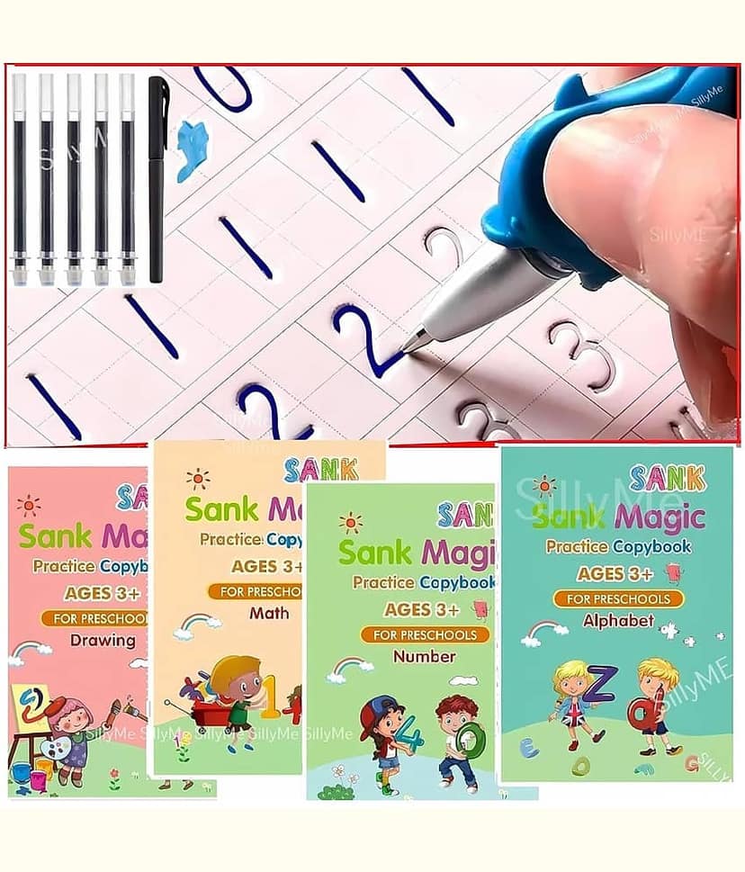 Magic Practice Copybook (4 Books +10 Refills + 1Grip +1 Pen) - magic book, magic practice book, sank magic practice book, magic practice copybook, sank magic practice copybook, magic book for kids