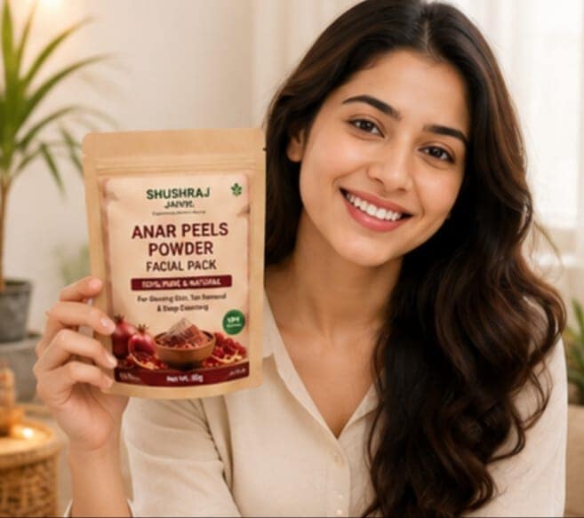 Shushraj Jaivik Anar Peel Powder Facial Pack (80g) | 100% Pure & Natural Organic Pomegranate Peel Powder for Skin Glowing & Tan Removal view 5