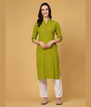 Pistaa Cotton Solid Straight Women's Kurti - Green ( Pack of 1 )