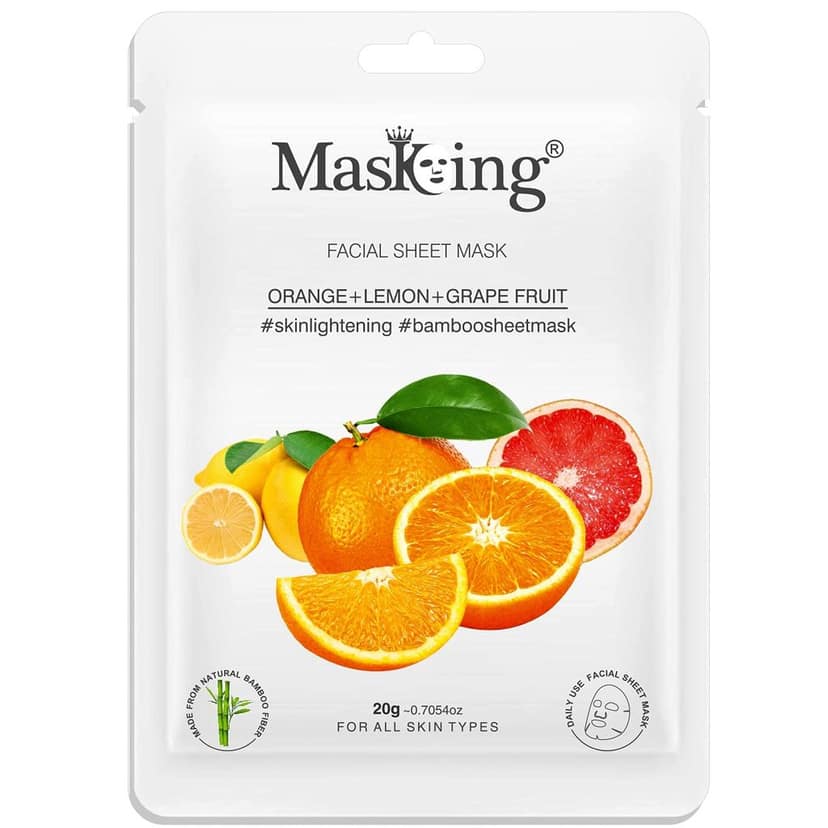 MasKing Bamboo Facial Sheet Mask of Orange, Lemon & Grapefruit for Skin Lightening Ideal for Women & Men, 20ml each (Pack of 3) view 3