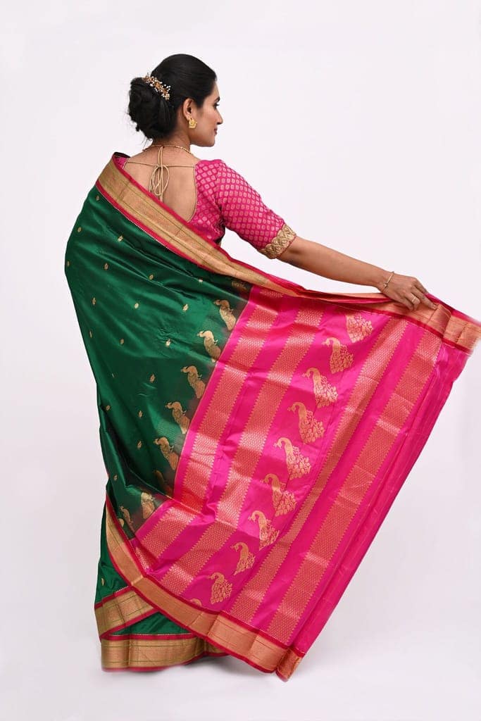 Green Pure Paithani Silk Saree view 2