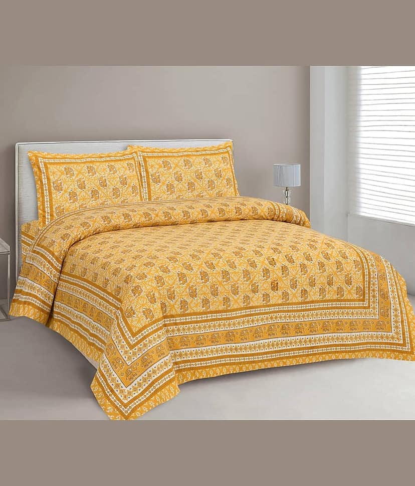 CLOTHORO Cotton 1 Double King Bedsheet with 2 Pillow Covers ( Orange )