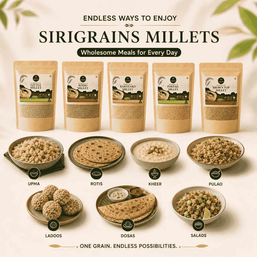 SiriGrains Positive Millet Combo Pack (5 x 250g) | Foxtail, Barnyard, Little, Kodo & Browntop Whole Millets | Unpolished Variety Pack | Total 1.25kg view 3