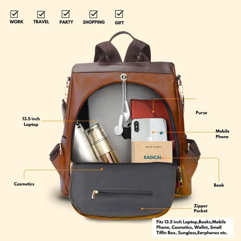 VISMIINTREND Women Backpack for Office Use Upto 13 Inch Laptop | Stylish Backpack Bag | Travel | School | College | Office Use | Anti Theft Convertible Backpack view 5