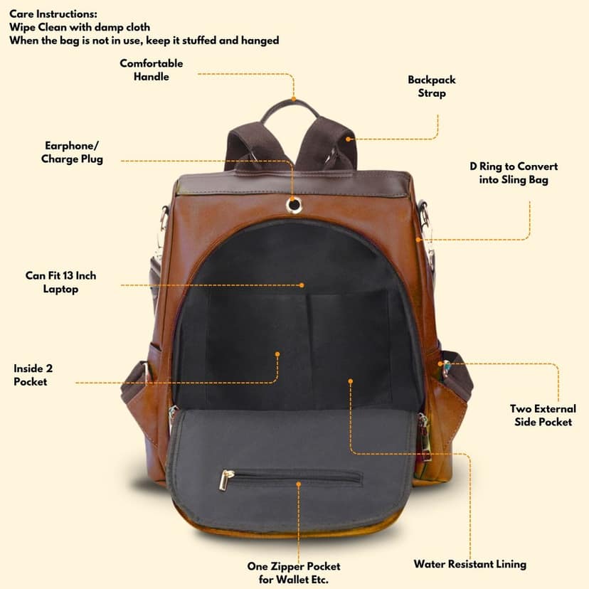 VISMIINTREND Women Backpack for Office Use Upto 13 Inch Laptop | Stylish Backpack Bag | Travel | School | College | Office Use | Anti Theft Convertible Backpack view 8