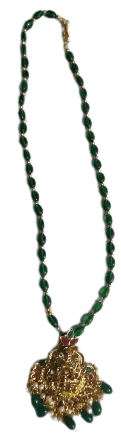 oxidized silver antique finish temple pendant necklace set with green beads mala