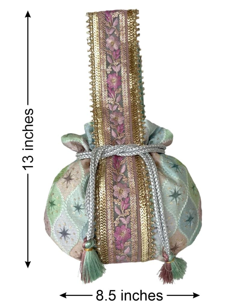 ART BY CHAITASI Embellished Designer Potli Bag with Protective Box, Handbag, Wristlets, Clutch for Women, Girls with Handmade Embroidery, Sequin, Beads Work for Parties, Weddings view 8