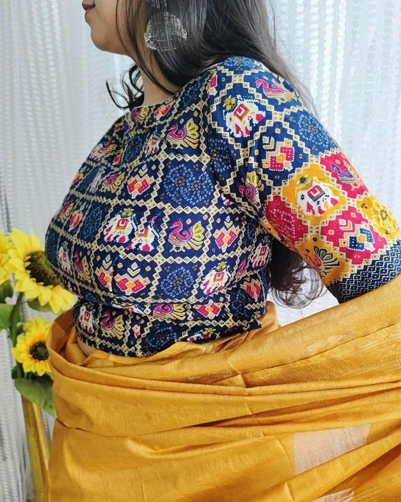 Crepe Silk Stitched Blouse Blue Color Patola Design-8741 view 2
