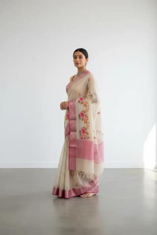 Off‑White Kota Doria Cotton‑Silk Saree with Zari Border