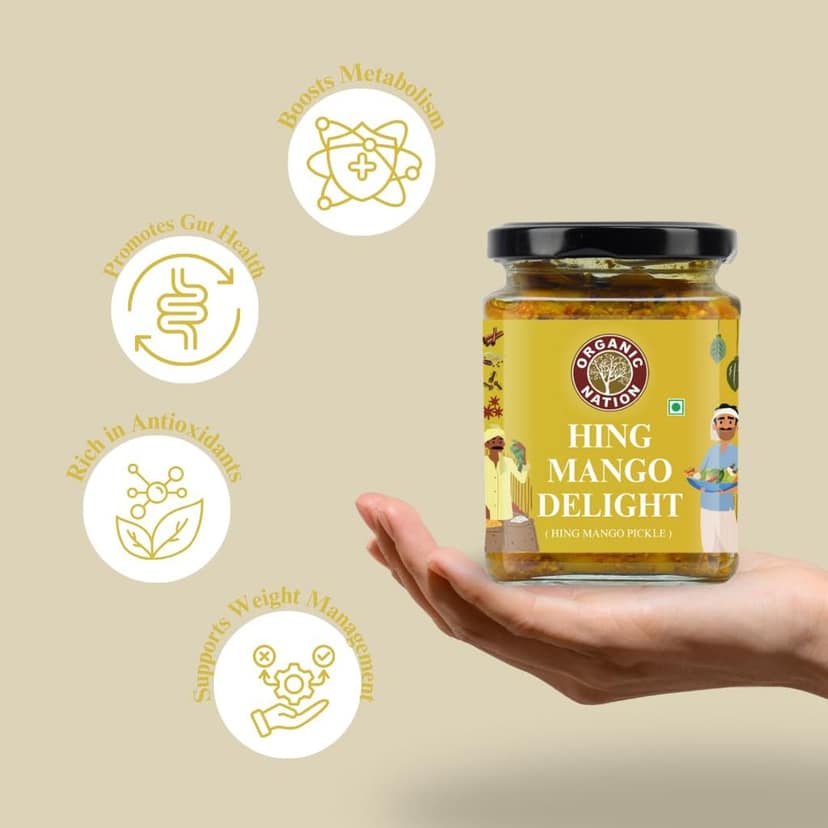 Organic Nation Hing Ka Aam Pickle - Hing Mango Delight | Homestyle Indian Pickle | Authentic Traditional Taste | No Preservatives | 250g view 5