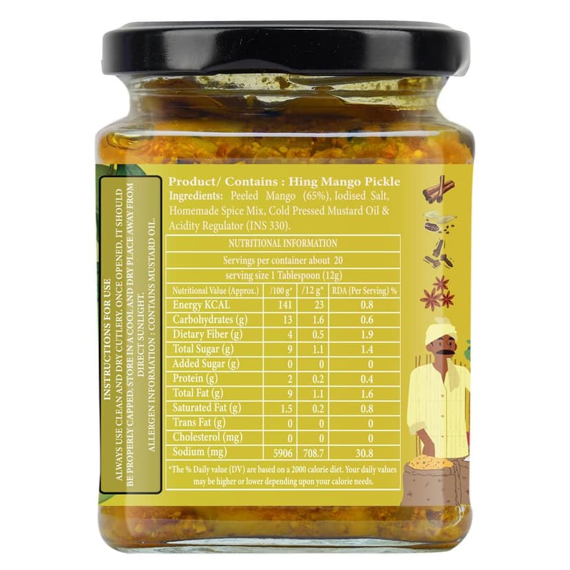 Organic Nation Hing Ka Aam Pickle - Hing Mango Delight | Homestyle Indian Pickle | Authentic Traditional Taste | No Preservatives | 250g view 7