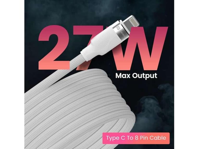 Portronics Snaplink CL 27W Max Output, Type C to 8 Pin Cable, Strong Braided Cable, 1M Cable Length view 3
