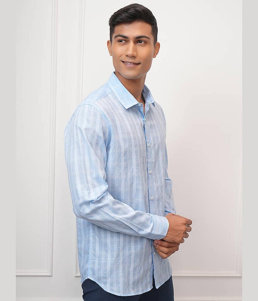 Locomotive 100% Cotton Slim Fit Striped Full Sleeves Men's Casual Shirt - Blue ( Pack of 1 ) view 6