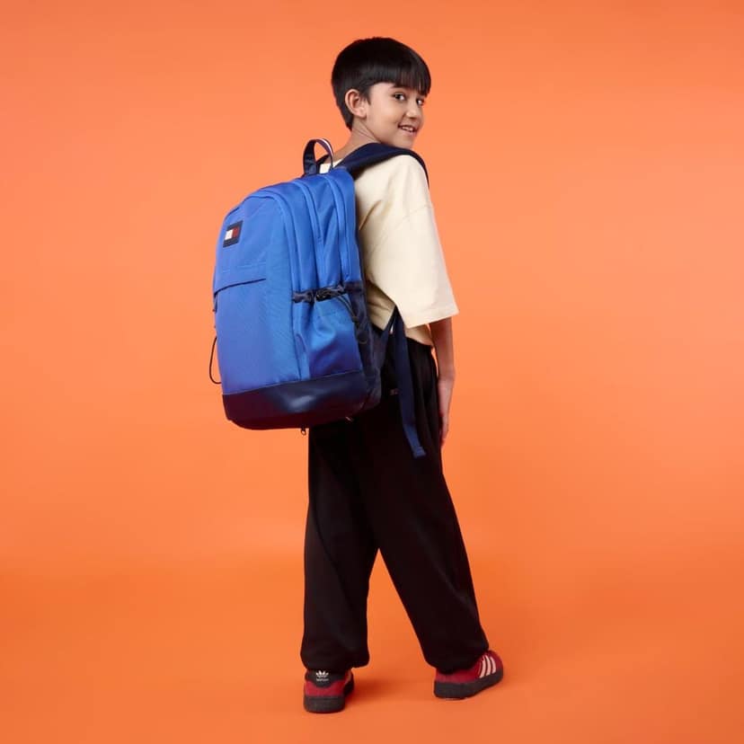 Professional School Backpack Stud - Wedge Blue+Navy | Durable Water-Resistant Bag for Teens with Signature Metal Logo | 3 Compartments | Integrated Rain Cover | 30L Capacity view 2