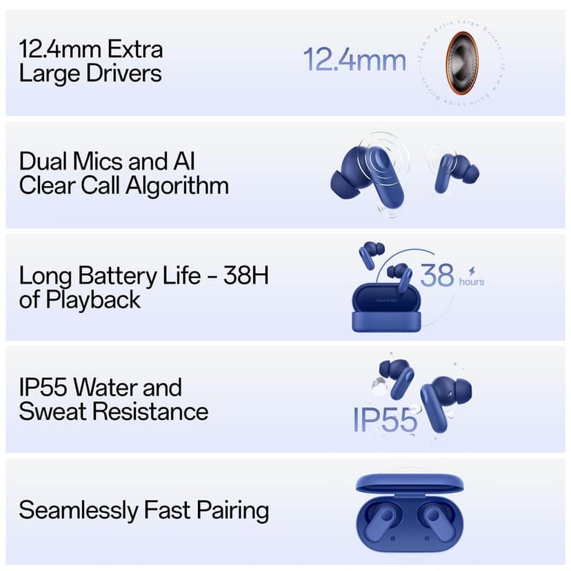 OnePlus Nord Buds 2r True Wireless in Ear Earbuds with Mic, 12.4mm Drivers, Playback:Upto 38hr case,4-Mic Design, IP55 Rating [Deep Grey] view 6