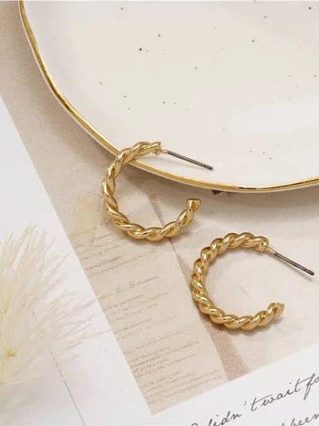 Gold Twisted Hoop Earrings view 2