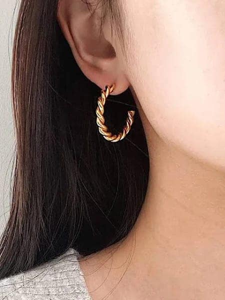 Gold Twisted Hoop Earrings view 3