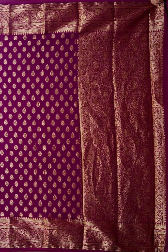 Khaddi Georgette Saree Wine view 4