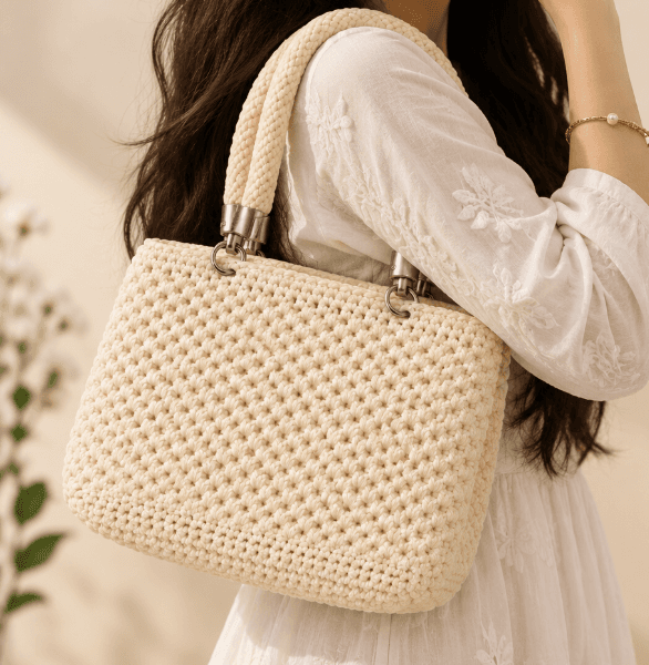 Handmade Crochet Square Bag for Women view 3