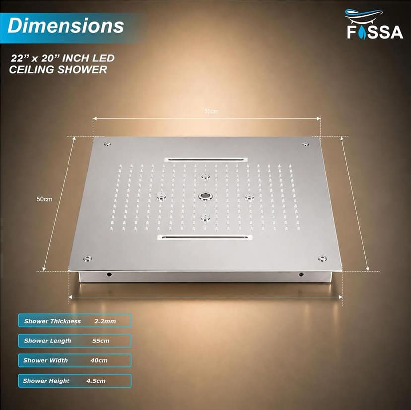 304 Stainless Steel Ceiling Overhead Shower With LED (22 x 20 Inch) view 2