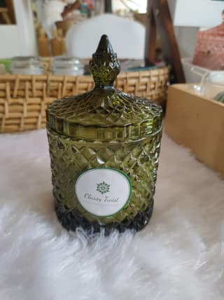 Green Glass Jar Candle with Decorative Lid