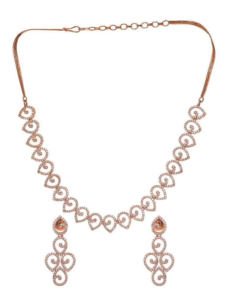Rose Gold Plated AD Studded Minimal Necklace jewellery Set view 3