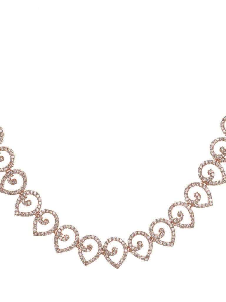Rose Gold Plated AD Studded Minimal Necklace jewellery Set view 4