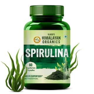 Vlado's Himalayan Organics Spirulina 2000mg Supplement | Green Food For Good Health Weight Management And Immunity Booster | Helps In Healthy Heart 60 Vegetarian Capsules