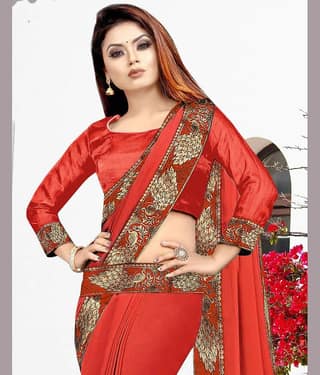 WXW Fashion Lycra Embroidered Regular Saree With Unstitched Blouse Piece ( Brown )