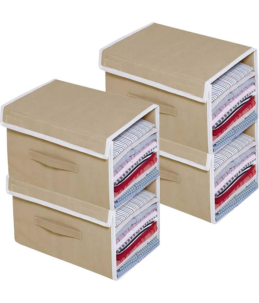 Sh Nasima Stackable Non Woven Shirt Organizer with Cover Lid- (Grey) - Pack of 4