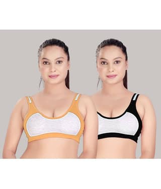 haya fashion Pack of 2 Cotton Non Padded Women's Everyday Bra ( Multicolor ) Haya Fashion Multicolor Cotton Non Padded Women's Everyday Bra