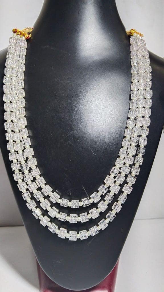 White Beaded Long Necklace view 4